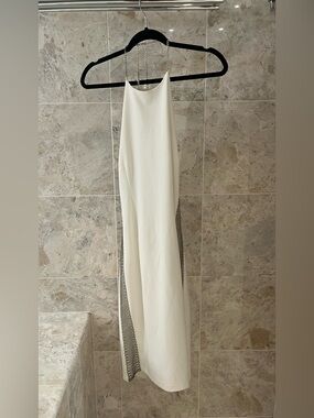 Missguided Cream White halter Dress with Mesh Side Detail